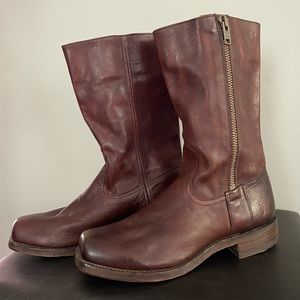 Men’s Frye Leather Outside Zip Boots, Brown 11D
